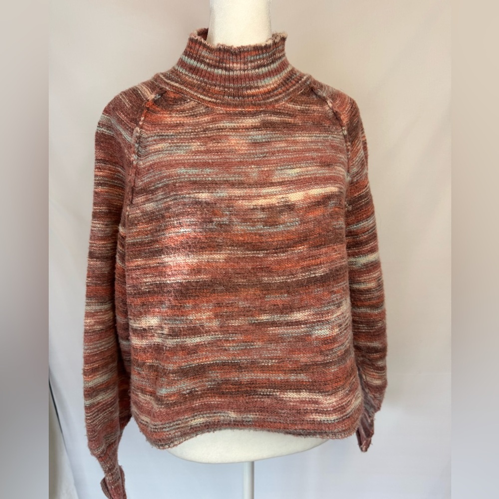 Altar'd State Multicolor Variegated Yarn Mock Neck Sweater In Earthy Tones